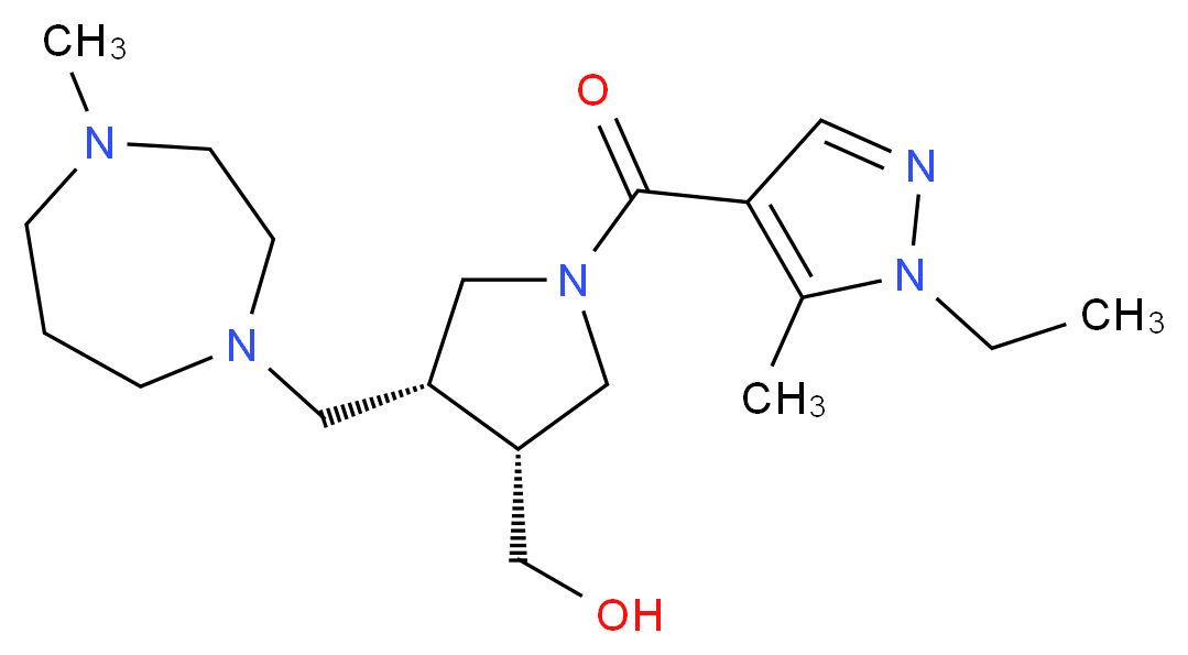 {(3R*,4R*)-1-[(1-ethyl-5-methyl-1H-pyrazol-4-yl)carbonyl]-4-[(4-methyl-1,4-diazepan-1-yl)methyl]pyrrolidin-3-yl}methanol_Molecular_structure_CAS_)