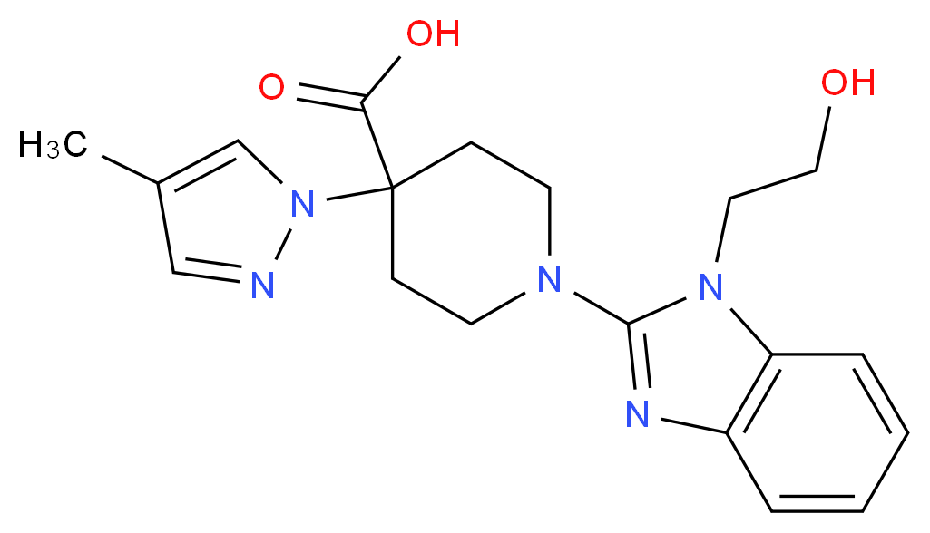 1-[1-(2-hydroxyethyl)-1H-benzimidazol-2-yl]-4-(4-methyl-1H-pyrazol-1-yl)piperidine-4-carboxylic acid_Molecular_structure_CAS_)