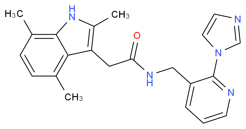 N-{[2-(1H-imidazol-1-yl)pyridin-3-yl]methyl}-2-(2,4,7-trimethyl-1H-indol-3-yl)acetamide_Molecular_structure_CAS_)