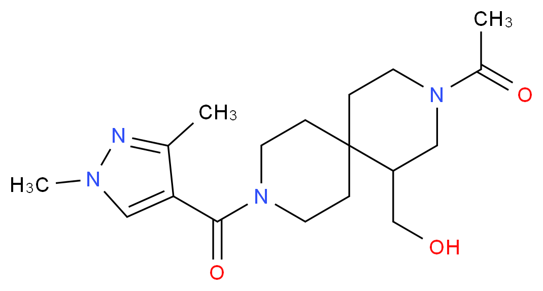 {3-acetyl-9-[(1,3-dimethyl-1H-pyrazol-4-yl)carbonyl]-3,9-diazaspiro[5.5]undec-1-yl}methanol_Molecular_structure_CAS_)