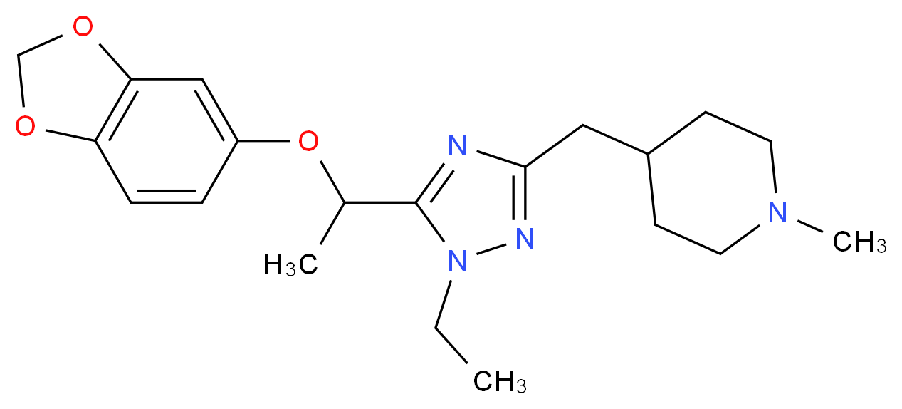 4-({5-[1-(1,3-benzodioxol-5-yloxy)ethyl]-1-ethyl-1H-1,2,4-triazol-3-yl}methyl)-1-methylpiperidine_Molecular_structure_CAS_)