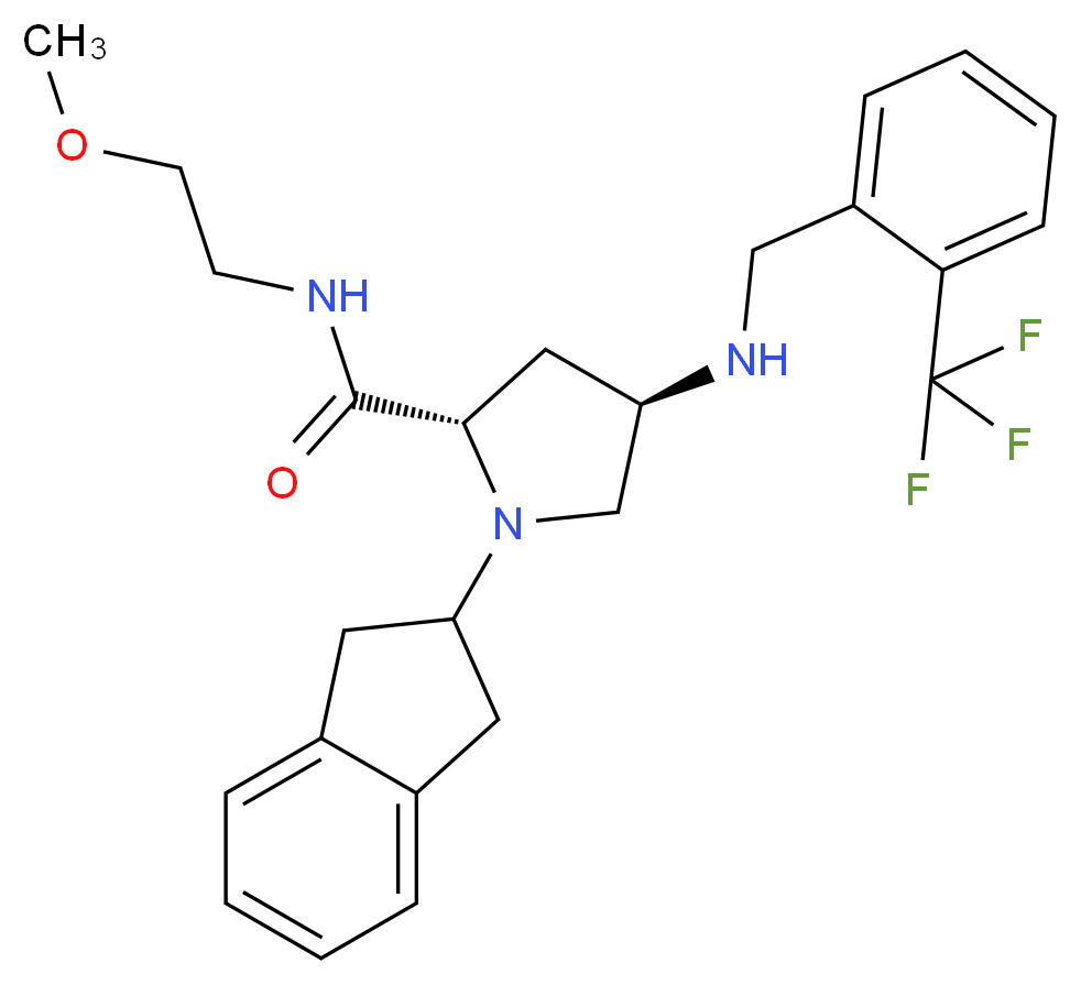 (4R)-1-(2,3-dihydro-1H-inden-2-yl)-N-(2-methoxyethyl)-4-{[2-(trifluoromethyl)benzyl]amino}-L-prolinamide_Molecular_structure_CAS_)