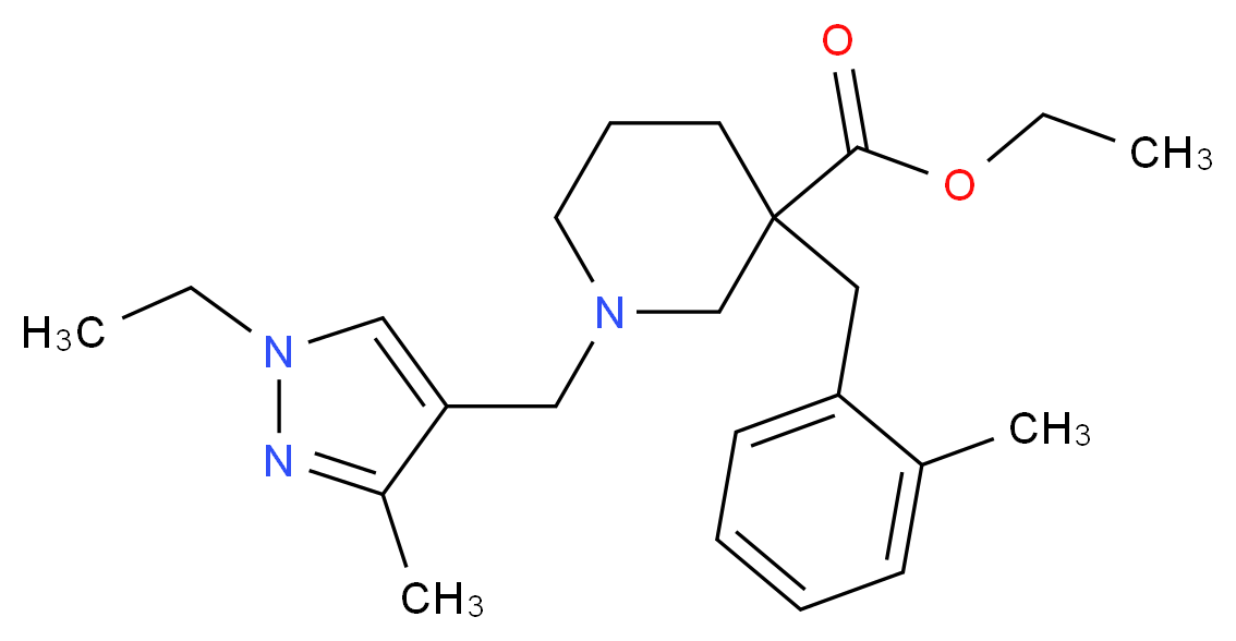 ethyl 1-[(1-ethyl-3-methyl-1H-pyrazol-4-yl)methyl]-3-(2-methylbenzyl)-3-piperidinecarboxylate_Molecular_structure_CAS_)