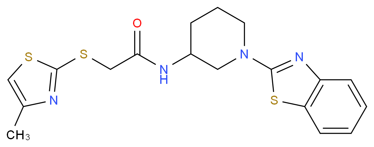 N-[1-(1,3-benzothiazol-2-yl)-3-piperidinyl]-2-[(4-methyl-1,3-thiazol-2-yl)thio]acetamide_Molecular_structure_CAS_)