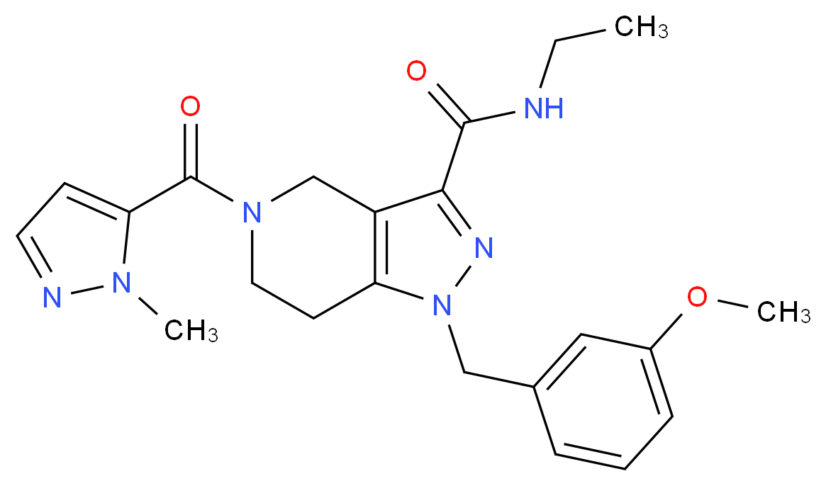 N-ethyl-1-(3-methoxybenzyl)-5-[(1-methyl-1H-pyrazol-5-yl)carbonyl]-4,5,6,7-tetrahydro-1H-pyrazolo[4,3-c]pyridine-3-carboxamide_Molecular_structure_CAS_)