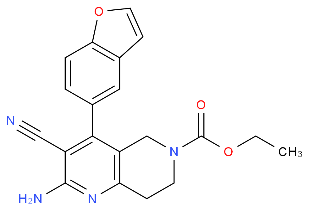 ethyl 2-amino-4-(1-benzofuran-5-yl)-3-cyano-7,8-dihydro-1,6-naphthyridine-6(5H)-carboxylate_Molecular_structure_CAS_)