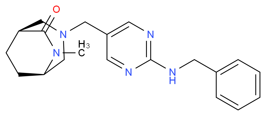 (1S*,5R*)-3-{[2-(benzylamino)pyrimidin-5-yl]methyl}-6-methyl-3,6-diazabicyclo[3.2.2]nonan-7-one_Molecular_structure_CAS_)