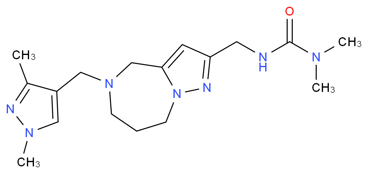 N'-({5-[(1,3-dimethyl-1H-pyrazol-4-yl)methyl]-5,6,7,8-tetrahydro-4H-pyrazolo[1,5-a][1,4]diazepin-2-yl}methyl)-N,N-dimethylurea_Molecular_structure_CAS_)