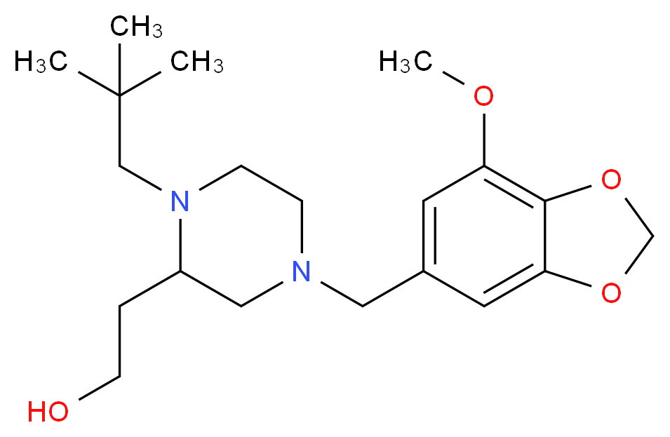 2-{1-(2,2-dimethylpropyl)-4-[(7-methoxy-1,3-benzodioxol-5-yl)methyl]-2-piperazinyl}ethanol_Molecular_structure_CAS_)