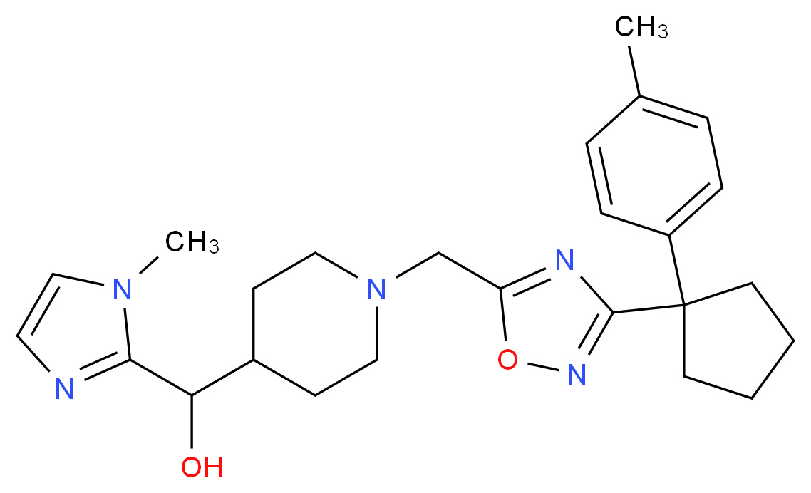 (1-methyl-1H-imidazol-2-yl)[1-({3-[1-(4-methylphenyl)cyclopentyl]-1,2,4-oxadiazol-5-yl}methyl)-4-piperidinyl]methanol_Molecular_structure_CAS_)