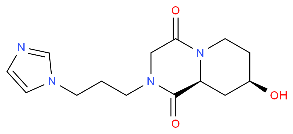 (8R*,9aS*)-8-hydroxy-2-[3-(1H-imidazol-1-yl)propyl]tetrahydro-2H-pyrido[1,2-a]pyrazine-1,4(3H,6H)-dione_Molecular_structure_CAS_)