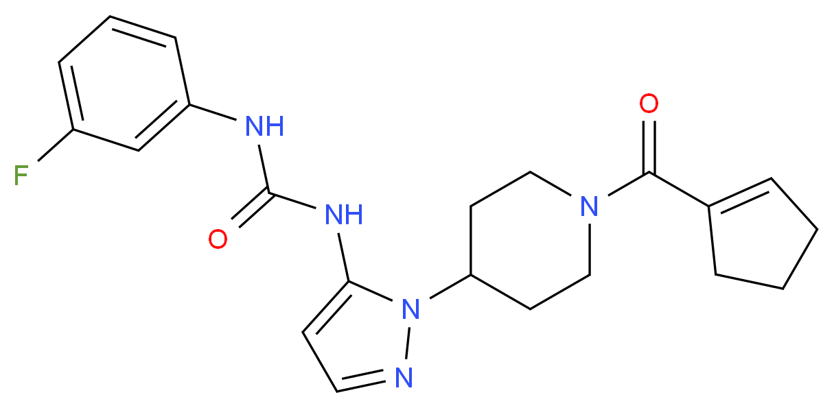 N-{1-[1-(1-cyclopenten-1-ylcarbonyl)-4-piperidinyl]-1H-pyrazol-5-yl}-N'-(3-fluorophenyl)urea_Molecular_structure_CAS_)