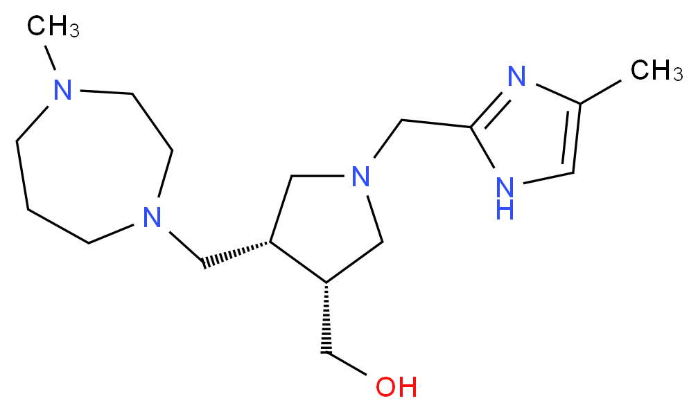 {(3R*,4R*)-4-[(4-methyl-1,4-diazepan-1-yl)methyl]-1-[(4-methyl-1H-imidazol-2-yl)methyl]pyrrolidin-3-yl}methanol_Molecular_structure_CAS_)