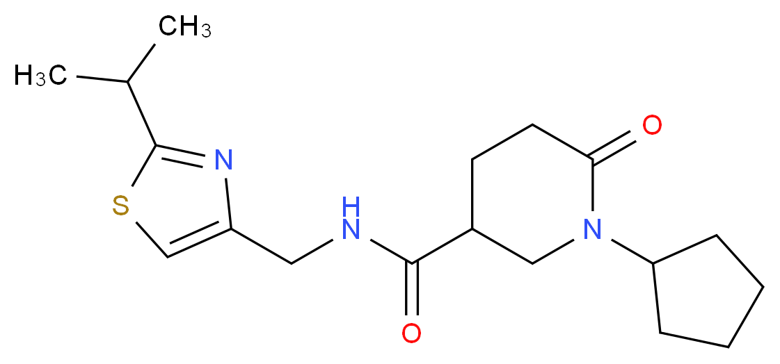 1-cyclopentyl-N-[(2-isopropyl-1,3-thiazol-4-yl)methyl]-6-oxo-3-piperidinecarboxamide_Molecular_structure_CAS_)