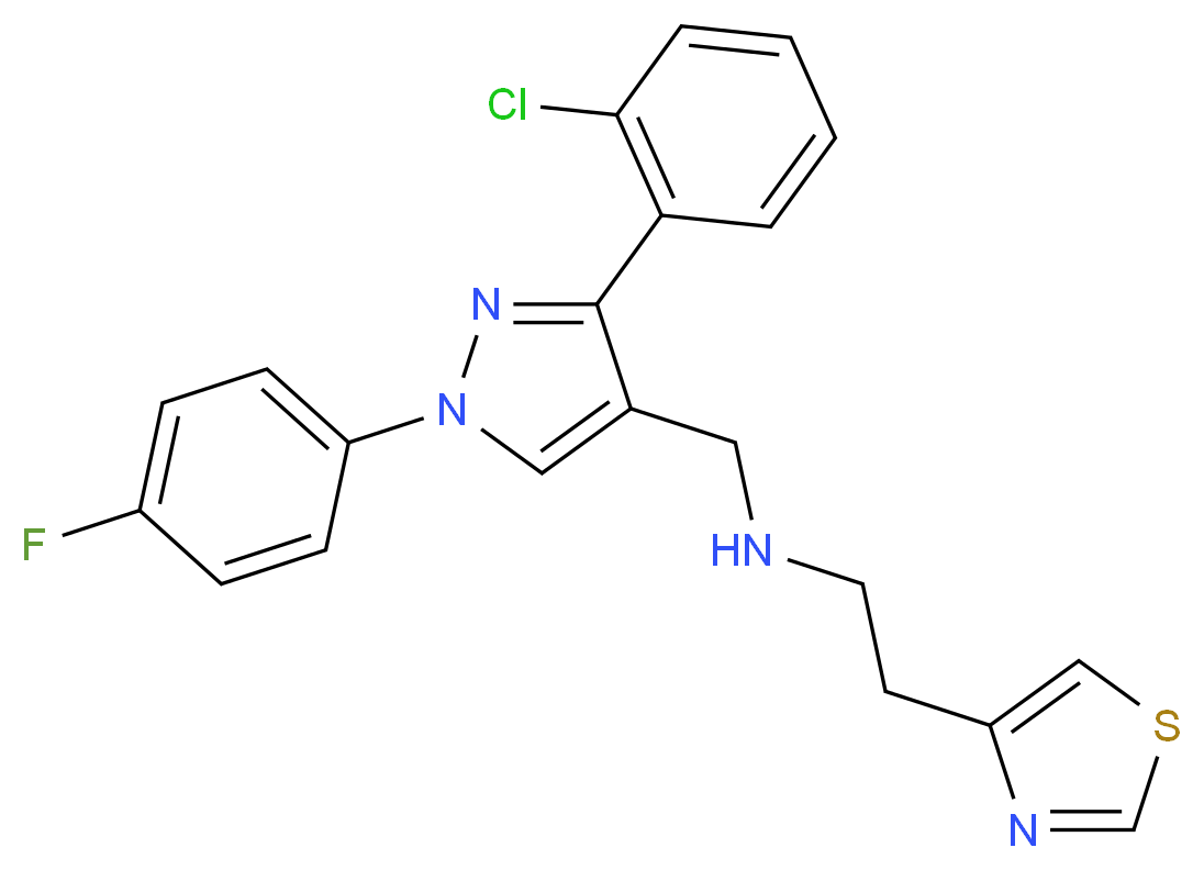 N-{[3-(2-chlorophenyl)-1-(4-fluorophenyl)-1H-pyrazol-4-yl]methyl}-2-(1,3-thiazol-4-yl)ethanamine_Molecular_structure_CAS_)