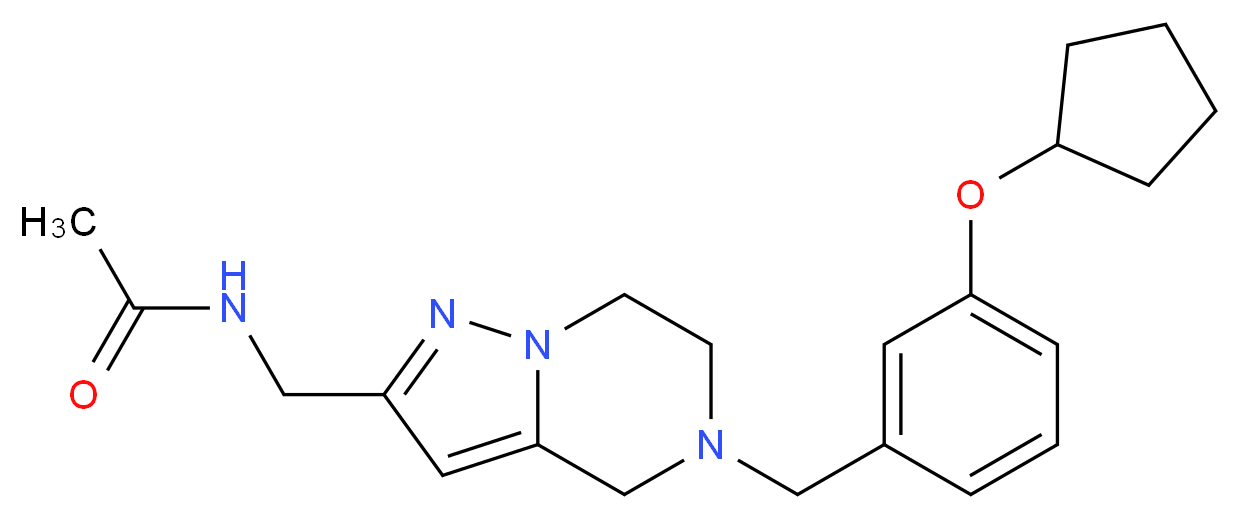 N-({5-[3-(cyclopentyloxy)benzyl]-4,5,6,7-tetrahydropyrazolo[1,5-a]pyrazin-2-yl}methyl)acetamide_Molecular_structure_CAS_)