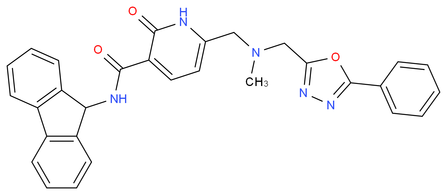 N-9H-fluoren-9-yl-6-({methyl[(5-phenyl-1,3,4-oxadiazol-2-yl)methyl]amino}methyl)-2-oxo-1,2-dihydro-3-pyridinecarboxamide_Molecular_structure_CAS_)