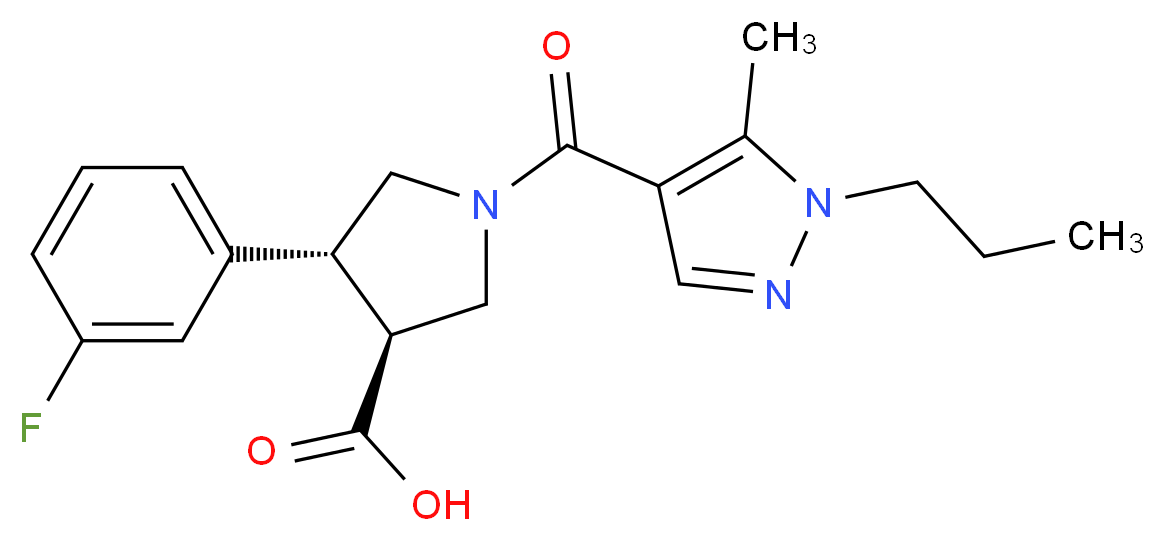 (3S*,4R*)-4-(3-fluorophenyl)-1-[(5-methyl-1-propyl-1H-pyrazol-4-yl)carbonyl]pyrrolidine-3-carboxylic acid_Molecular_structure_CAS_)