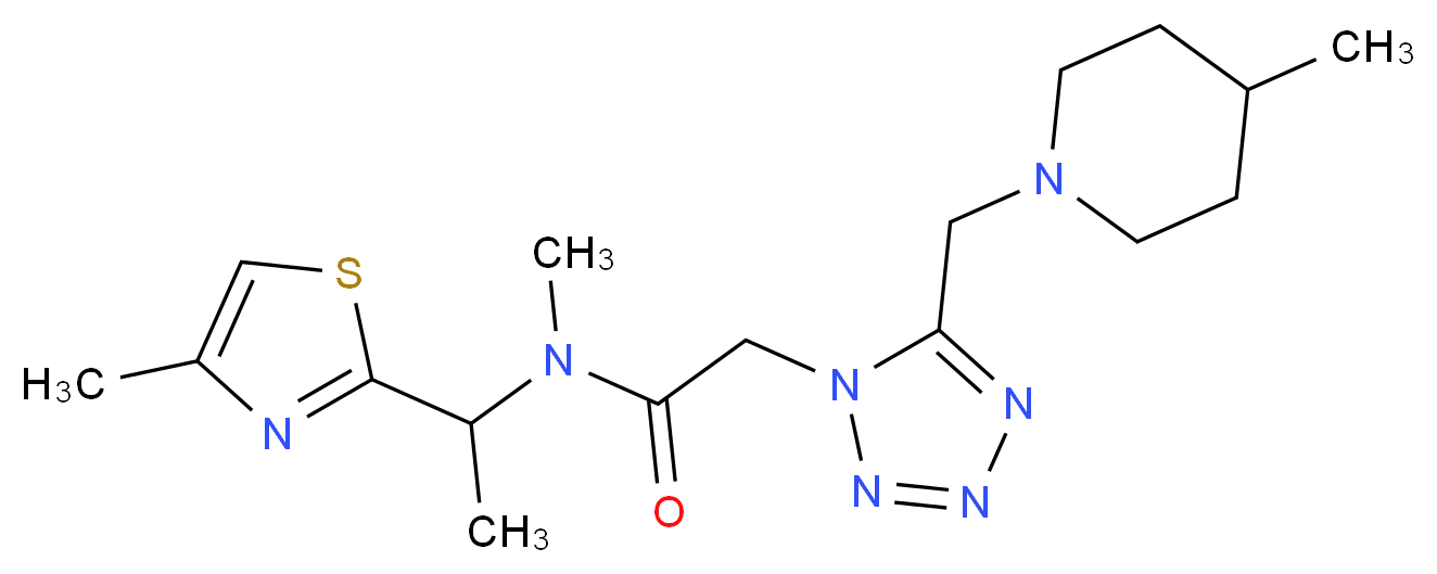 N-methyl-2-{5-[(4-methyl-1-piperidinyl)methyl]-1H-tetrazol-1-yl}-N-[1-(4-methyl-1,3-thiazol-2-yl)ethyl]acetamide_Molecular_structure_CAS_)