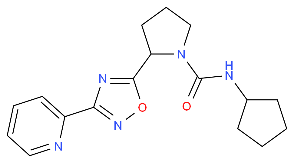N-cyclopentyl-2-[3-(2-pyridinyl)-1,2,4-oxadiazol-5-yl]-1-pyrrolidinecarboxamide_Molecular_structure_CAS_)