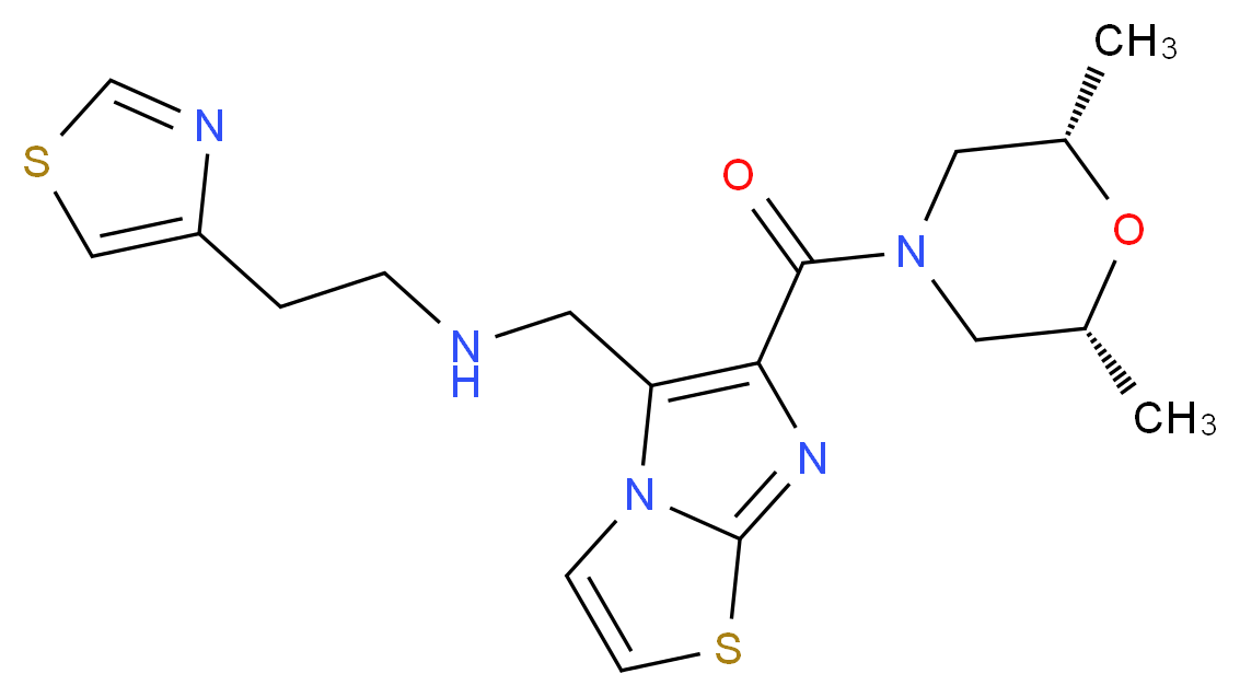 N-[(6-{[(2R*,6S*)-2,6-dimethyl-4-morpholinyl]carbonyl}imidazo[2,1-b][1,3]thiazol-5-yl)methyl]-2-(1,3-thiazol-4-yl)ethanamine_Molecular_structure_CAS_)
