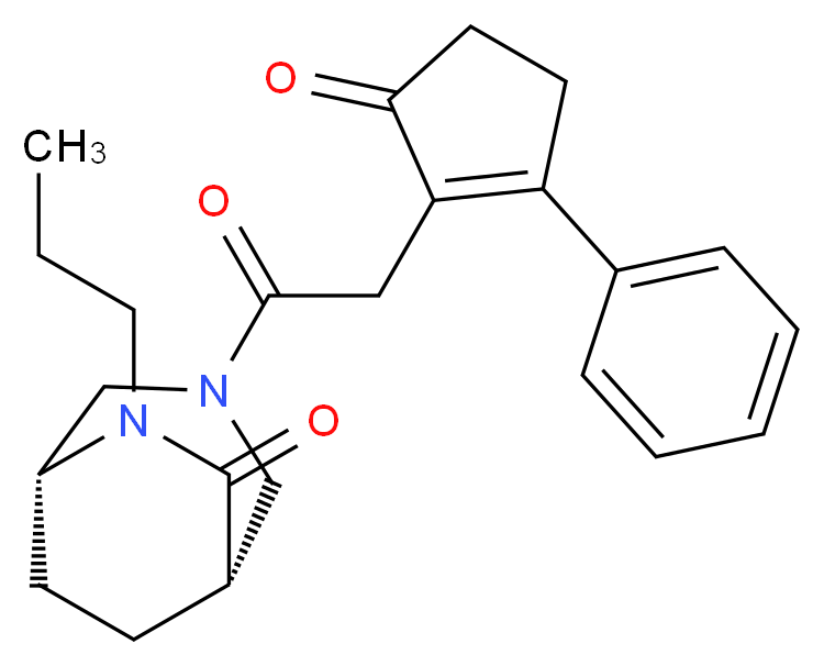 (1S*,5R*)-3-[(5-oxo-2-phenylcyclopent-1-en-1-yl)acetyl]-6-propyl-3,6-diazabicyclo[3.2.2]nonan-7-one_Molecular_structure_CAS_)