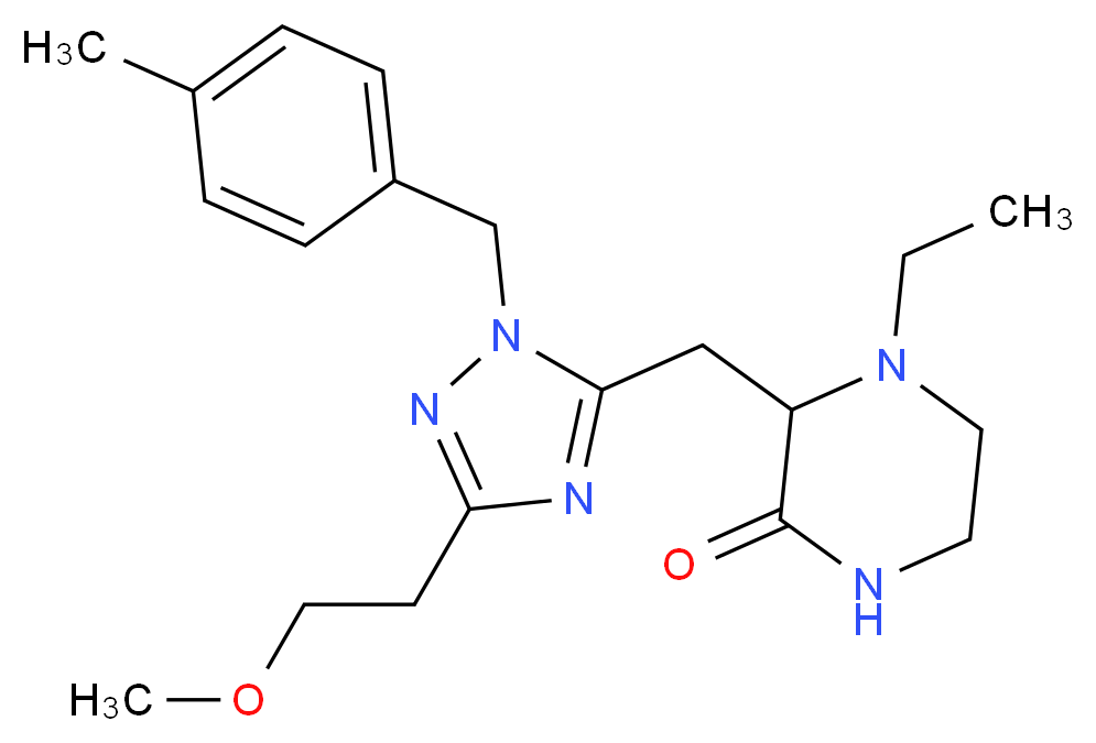 4-ethyl-3-{[3-(2-methoxyethyl)-1-(4-methylbenzyl)-1H-1,2,4-triazol-5-yl]methyl}piperazin-2-one_Molecular_structure_CAS_)