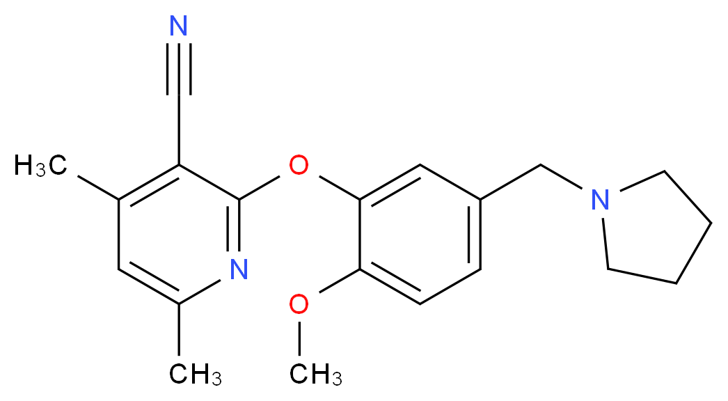 2-[2-methoxy-5-(pyrrolidin-1-ylmethyl)phenoxy]-4,6-dimethylnicotinonitrile_Molecular_structure_CAS_)