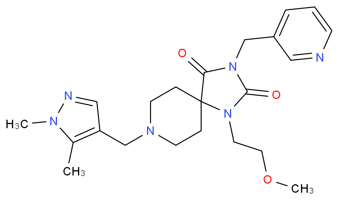 8-[(1,5-dimethyl-1H-pyrazol-4-yl)methyl]-1-(2-methoxyethyl)-3-(3-pyridinylmethyl)-1,3,8-triazaspiro[4.5]decane-2,4-dione_Molecular_structure_CAS_)