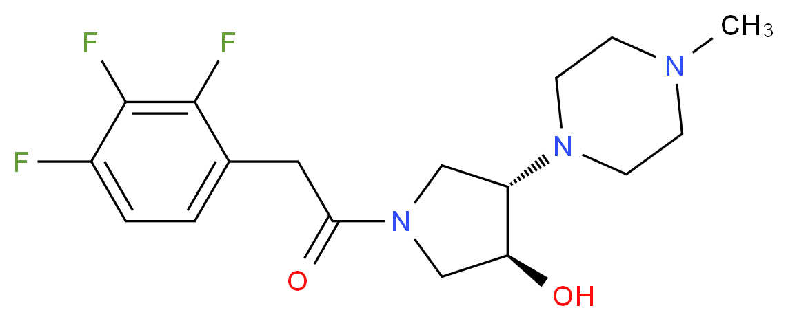 (3S*,4S*)-4-(4-methylpiperazin-1-yl)-1-[(2,3,4-trifluorophenyl)acetyl]pyrrolidin-3-ol_Molecular_structure_CAS_)