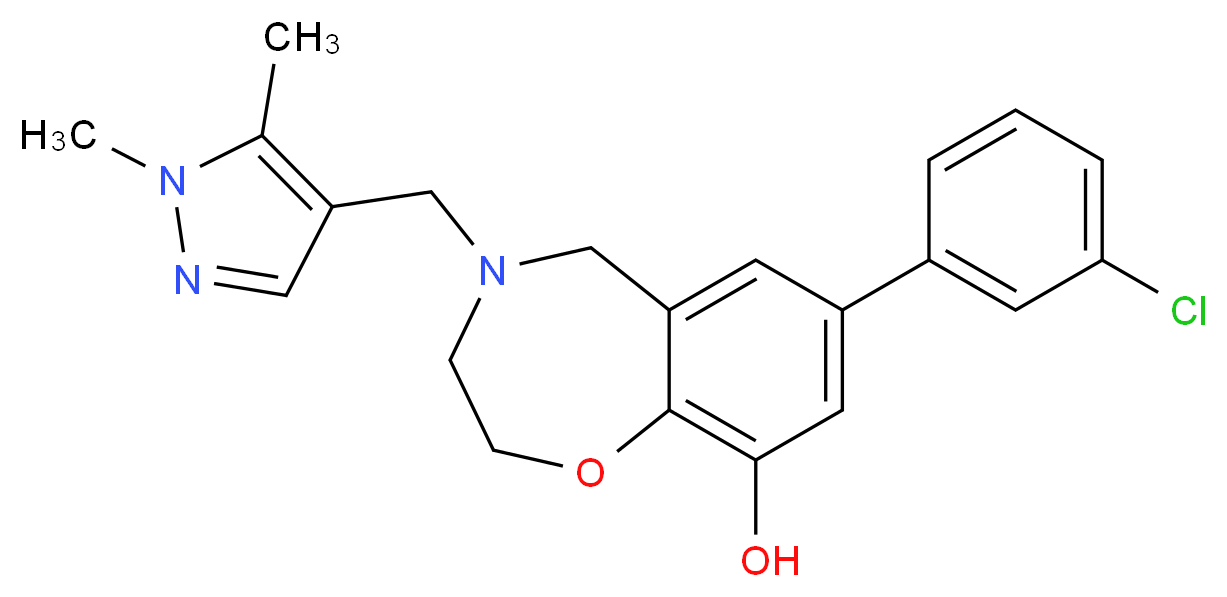 7-(3-chlorophenyl)-4-[(1,5-dimethyl-1H-pyrazol-4-yl)methyl]-2,3,4,5-tetrahydro-1,4-benzoxazepin-9-ol_Molecular_structure_CAS_)
