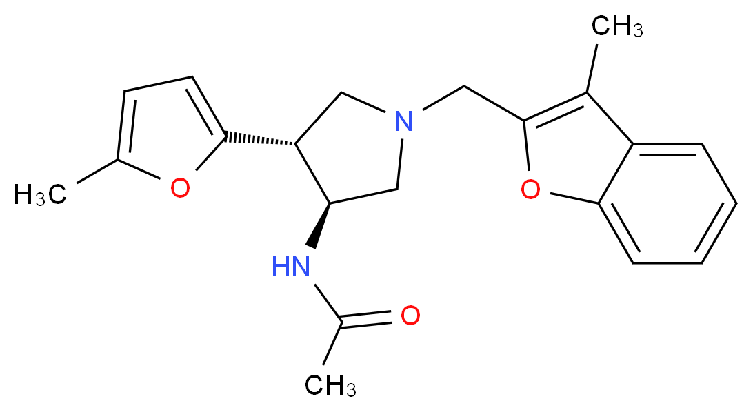 N-[(3S*,4R*)-1-[(3-methyl-1-benzofuran-2-yl)methyl]-4-(5-methyl-2-furyl)-3-pyrrolidinyl]acetamide_Molecular_structure_CAS_)
