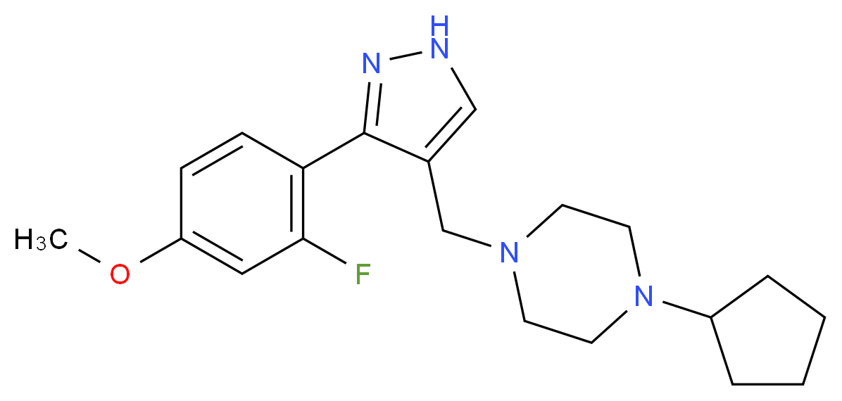 1-cyclopentyl-4-{[3-(2-fluoro-4-methoxyphenyl)-1H-pyrazol-4-yl]methyl}piperazine_Molecular_structure_CAS_)