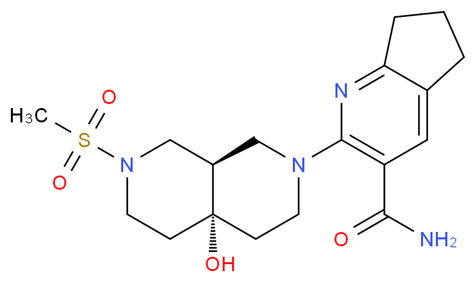 2-[(4aR*,8aR*)-4a-hydroxy-7-(methylsulfonyl)octahydro-2,7-naphthyridin-2(1H)-yl]-6,7-dihydro-5H-cyclopenta[b]pyridine-3-carboxamide_Molecular_structure_CAS_)
