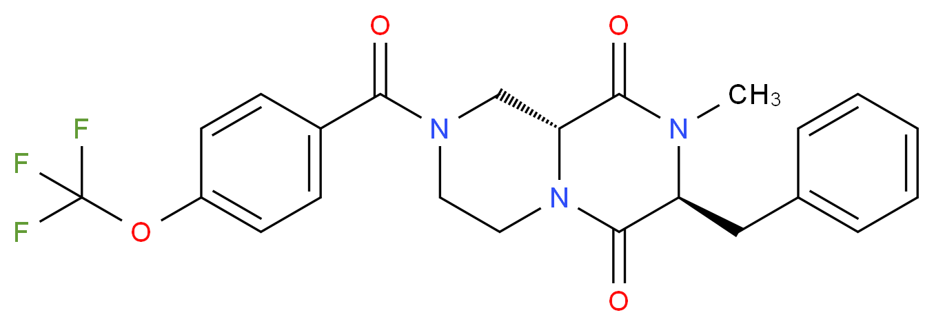 (3S,9aR)-3-benzyl-2-methyl-8-[4-(trifluoromethoxy)benzoyl]tetrahydro-2H-pyrazino[1,2-a]pyrazine-1,4(3H,6H)-dione_Molecular_structure_CAS_)