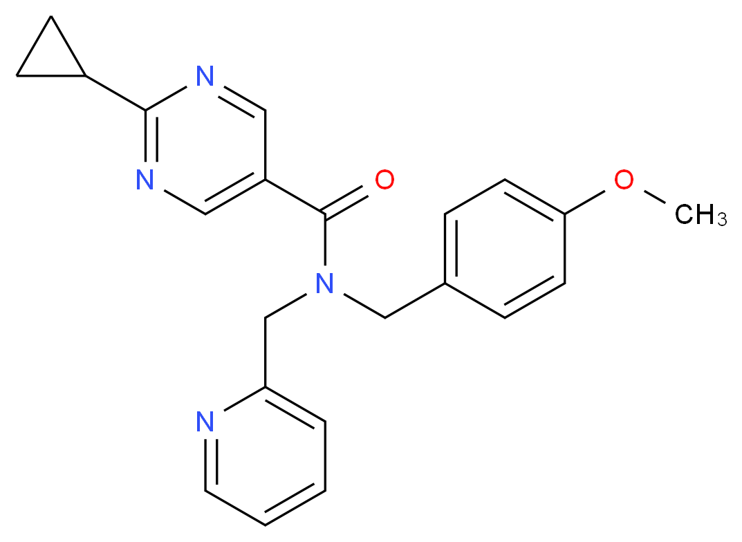 2-cyclopropyl-N-(4-methoxybenzyl)-N-(pyridin-2-ylmethyl)pyrimidine-5-carboxamide_Molecular_structure_CAS_)