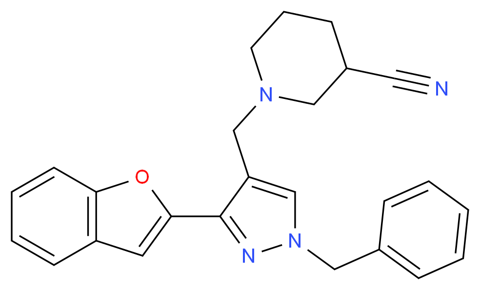 1-{[3-(1-benzofuran-2-yl)-1-benzyl-1H-pyrazol-4-yl]methyl}-3-piperidinecarbonitrile_Molecular_structure_CAS_)