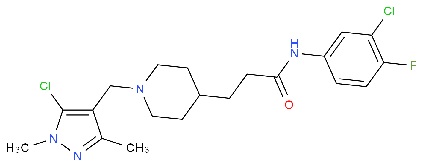 3-{1-[(5-chloro-1,3-dimethyl-1H-pyrazol-4-yl)methyl]-4-piperidinyl}-N-(3-chloro-4-fluorophenyl)propanamide_Molecular_structure_CAS_)