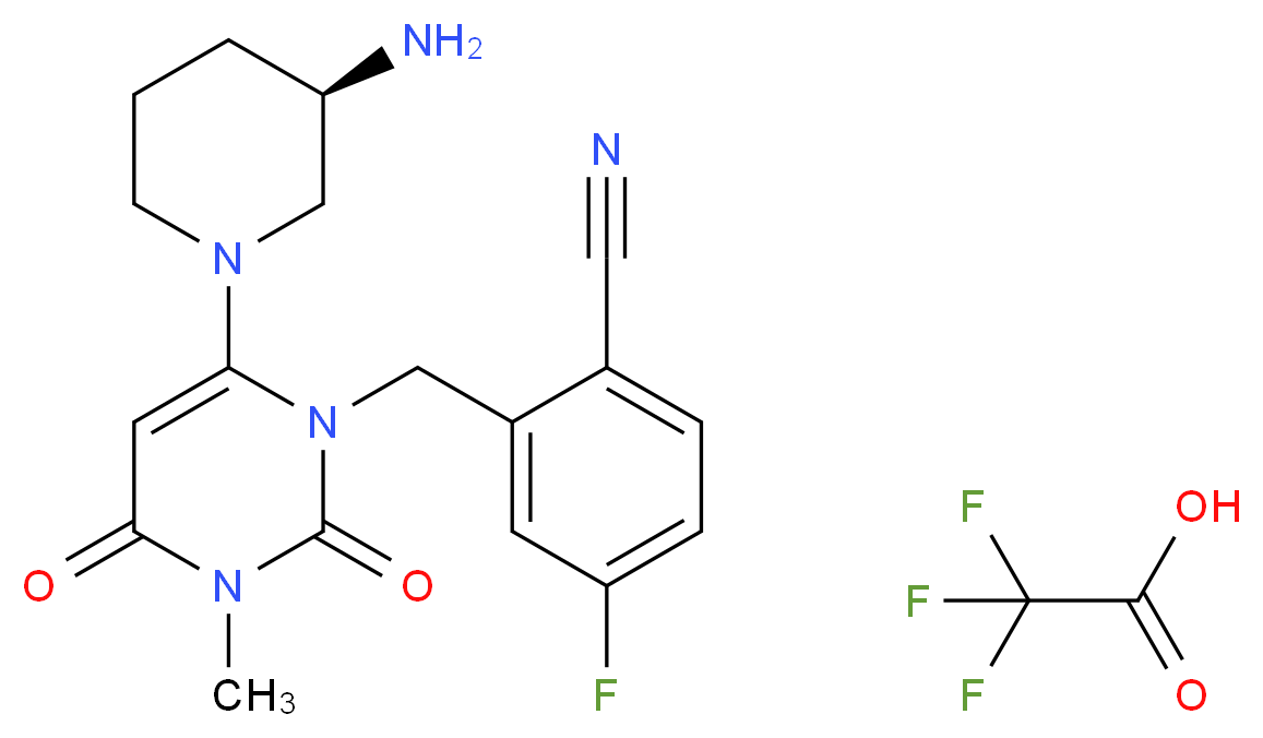 2-[[6-[(3R)-3-Amino-1-piperidinyl]-3,4-dihydro-3-methyl-2,4-dioxo-1(2H)-pyrimidinyl]methyl]-4-fluorobenzonitrile Trifluoroacetate _Molecular_structure_CAS_928201-45-0)
