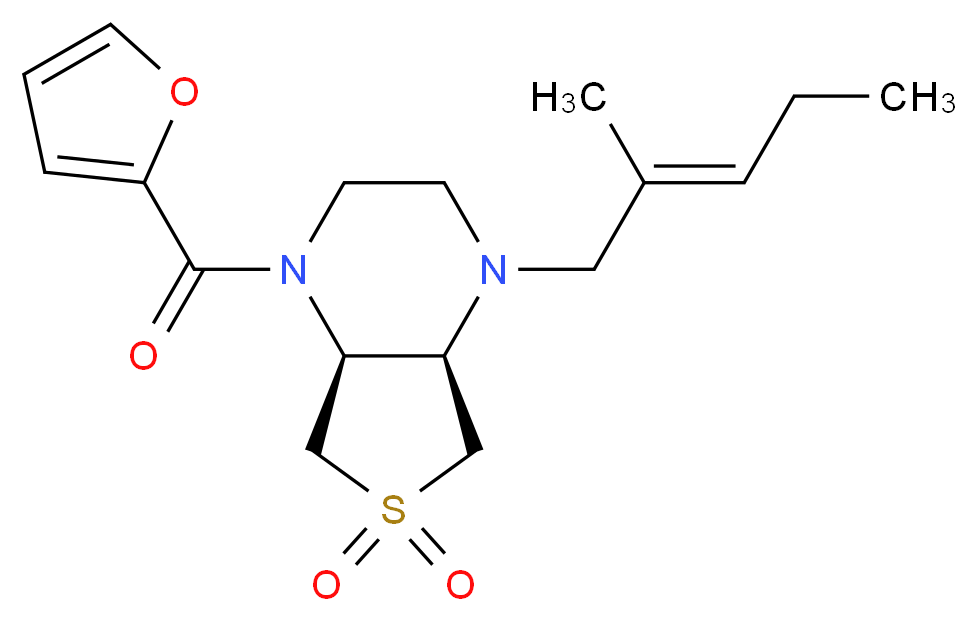 (4aR*,7aS*)-1-(2-furoyl)-4-[(2E)-2-methyl-2-penten-1-yl]octahydrothieno[3,4-b]pyrazine 6,6-dioxide_Molecular_structure_CAS_)