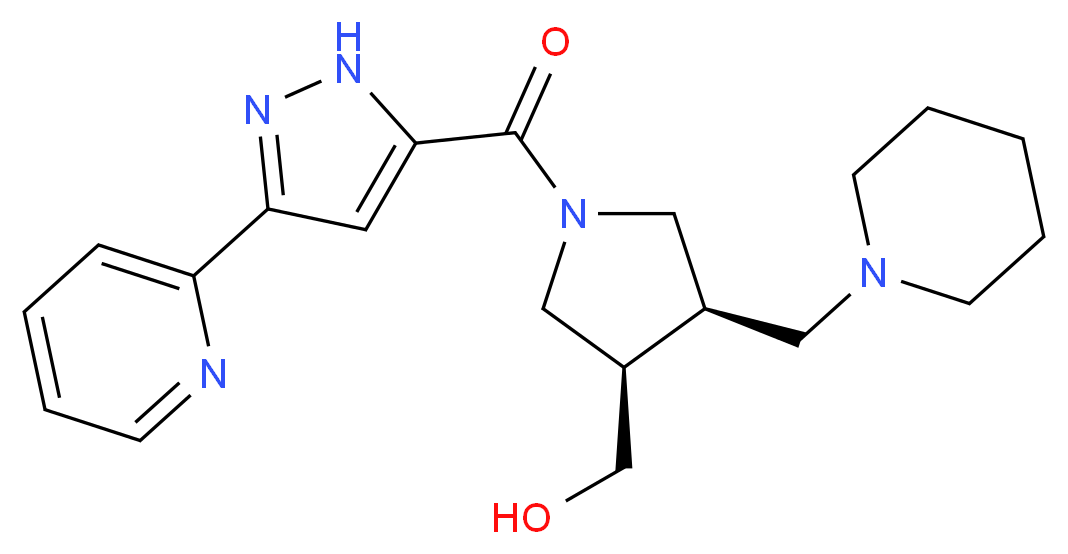 {(3R*,4R*)-4-(piperidin-1-ylmethyl)-1-[(3-pyridin-2-yl-1H-pyrazol-5-yl)carbonyl]pyrrolidin-3-yl}methanol_Molecular_structure_CAS_)