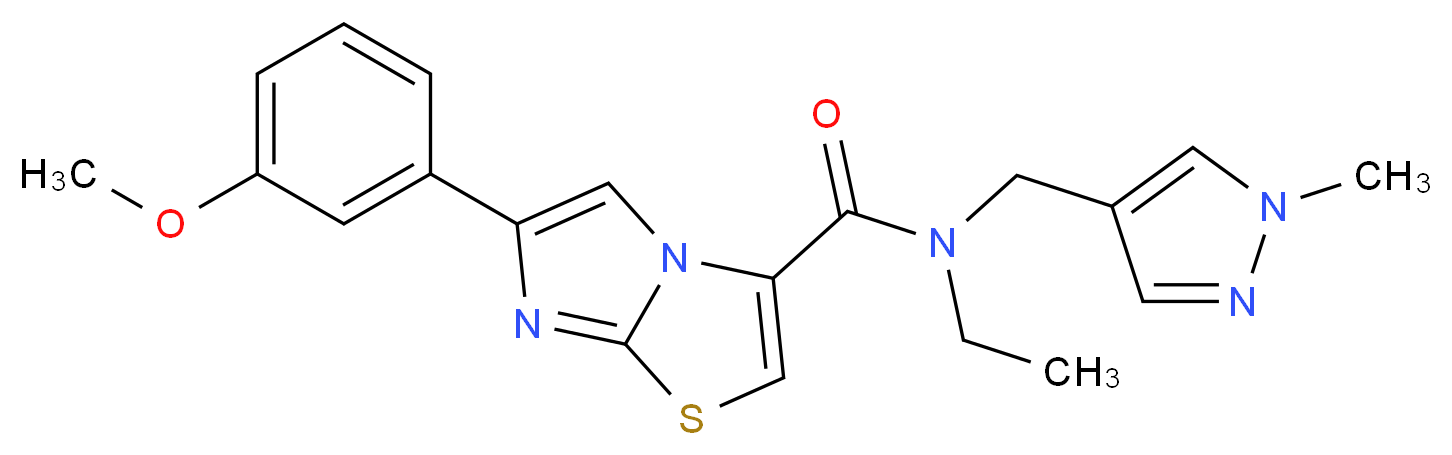 N-ethyl-6-(3-methoxyphenyl)-N-[(1-methyl-1H-pyrazol-4-yl)methyl]imidazo[2,1-b][1,3]thiazole-3-carboxamide_Molecular_structure_CAS_)