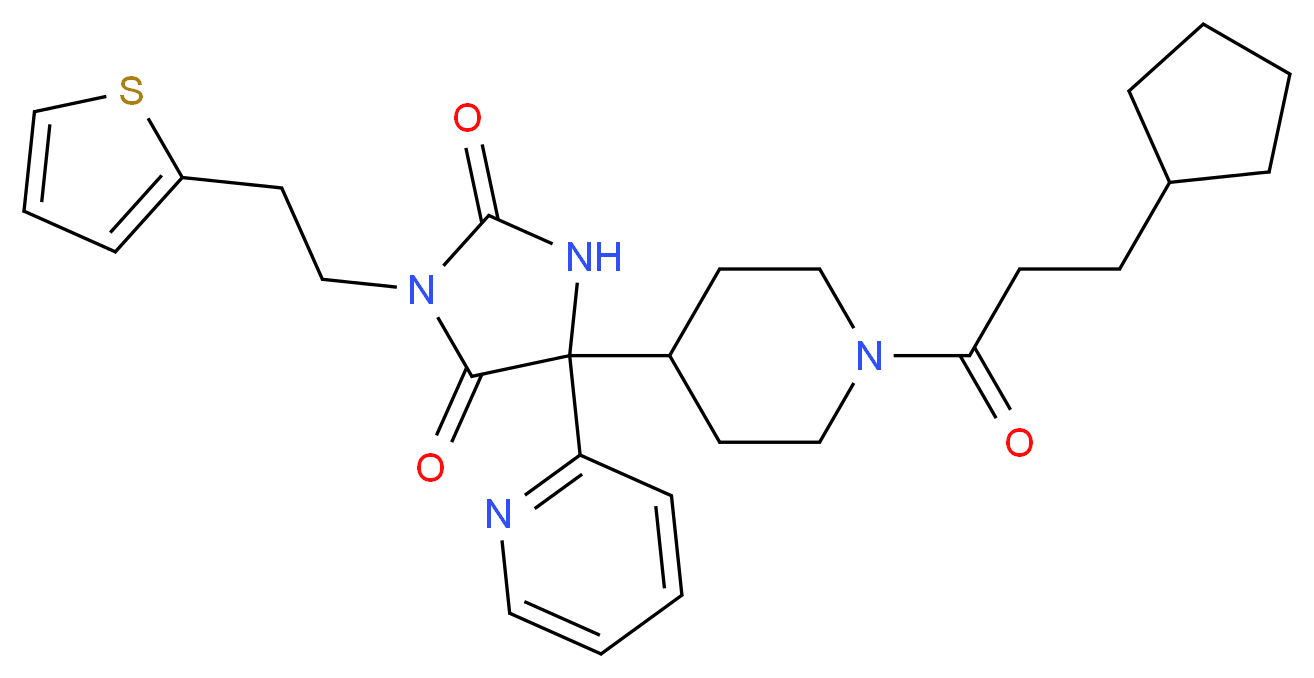 5-[1-(3-cyclopentylpropanoyl)-4-piperidinyl]-5-(2-pyridinyl)-3-[2-(2-thienyl)ethyl]-2,4-imidazolidinedione_Molecular_structure_CAS_)