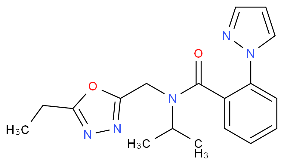 N-[(5-ethyl-1,3,4-oxadiazol-2-yl)methyl]-N-isopropyl-2-(1H-pyrazol-1-yl)benzamide_Molecular_structure_CAS_)