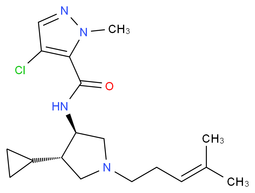 4-chloro-N-[(3R*,4S*)-4-cyclopropyl-1-(4-methyl-3-penten-1-yl)-3-pyrrolidinyl]-1-methyl-1H-pyrazole-5-carboxamide_Molecular_structure_CAS_)