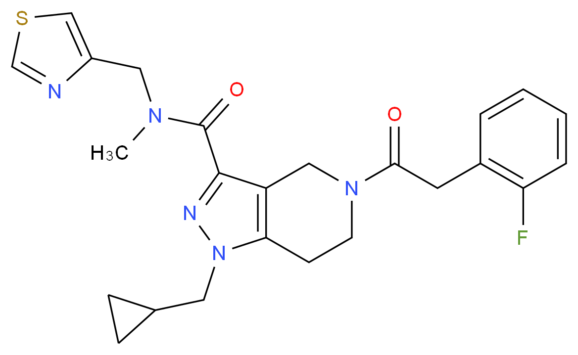 1-(cyclopropylmethyl)-5-[(2-fluorophenyl)acetyl]-N-methyl-N-(1,3-thiazol-4-ylmethyl)-4,5,6,7-tetrahydro-1H-pyrazolo[4,3-c]pyridine-3-carboxamide_Molecular_structure_CAS_)