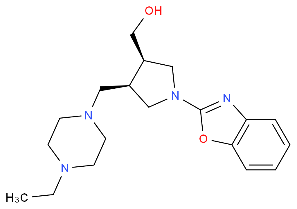 {(3R*,4R*)-1-(1,3-benzoxazol-2-yl)-4-[(4-ethylpiperazin-1-yl)methyl]pyrrolidin-3-yl}methanol_Molecular_structure_CAS_)