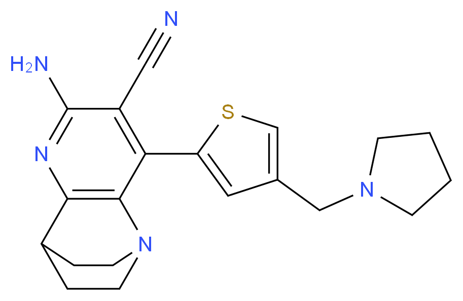 6-amino-8-[4-(pyrrolidin-1-ylmethyl)-2-thienyl]-3,4-dihydro-2H-1,4-ethano-1,5-naphthyridine-7-carbonitrile_Molecular_structure_CAS_)
