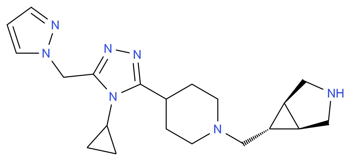 (1R*,5S*,6r)-6-({4-[4-cyclopropyl-5-(1H-pyrazol-1-ylmethyl)-4H-1,2,4-triazol-3-yl]piperidin-1-yl}methyl)-3-azabicyclo[3.1.0]hexane_Molecular_structure_CAS_)