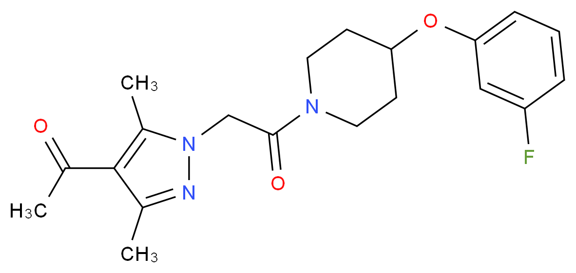 1-(1-{2-[4-(3-fluorophenoxy)-1-piperidinyl]-2-oxoethyl}-3,5-dimethyl-1H-pyrazol-4-yl)ethanone_Molecular_structure_CAS_)